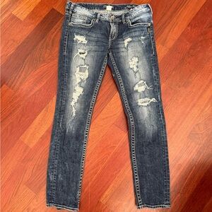 Silver Aiko Jeans Dark Blue Distressed Skinny Jeans